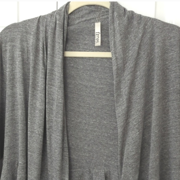 ~FLUXUS~ FUNKY GREY BIAS WRAP LAYERED OPEN FRONT CARDIGAN-XXL - Picture 3 of 9